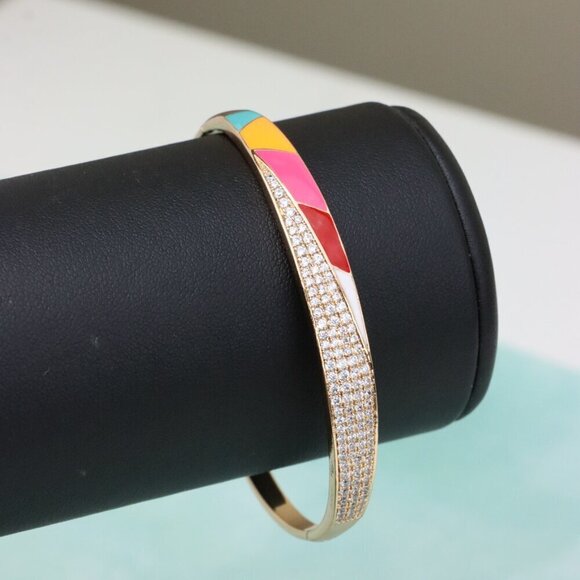 Rose Gold Bangle with Colorful Enamel and Sparkling CZ Stones, XPBL0429 - Picture 6 of 9